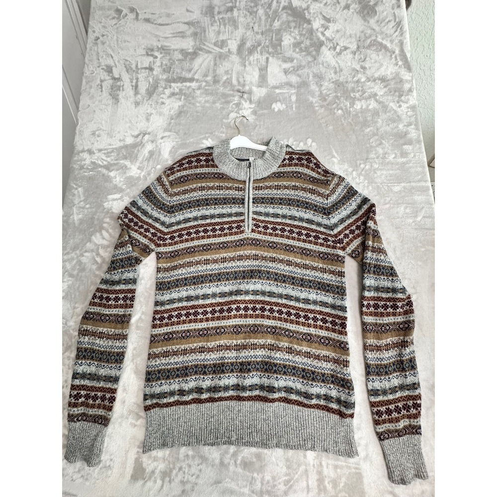 Schott Bros Mens‎ 2XL Fair Isle Nordic Style 1/4 Zip Wool Blend Sweater